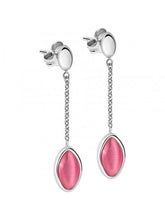 Load image into Gallery viewer, Orecchini donna in acciaio con Occhio di Gatto rosa.