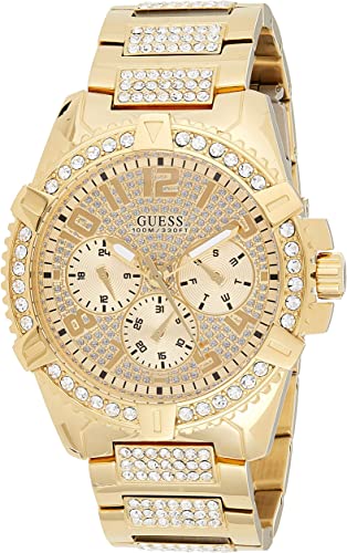 GUESS FRONTIER 46MM. Con cristalli  bianchi MULTIFUNZIONE CON CINTURINO IN ACCIAIO LAMINATO ORO GIALLO  W0799G2 