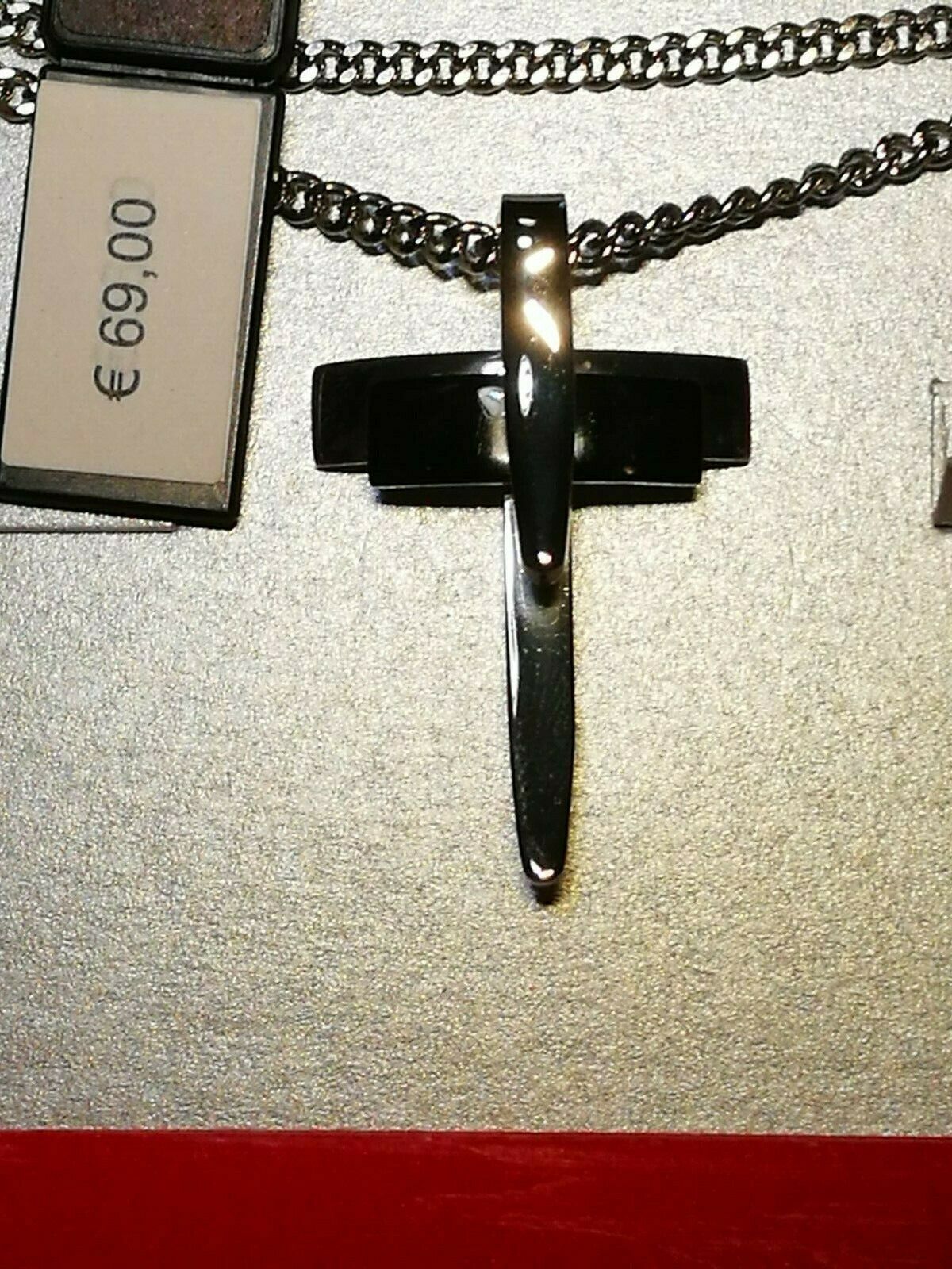 Catena Spina Di Pesce 50cm Collana Uomo Con Ciondolo Croce Rossa - Foto 8